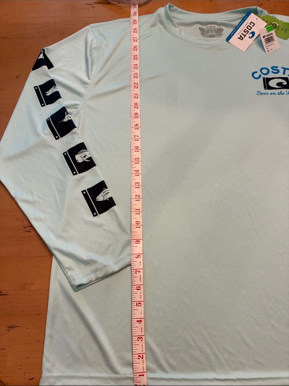 COSTA Men’s NWT Mint Green Long Sleeve Fishing Tee With Navy Sleeve Graphics XXL - Picture 3 of 9
